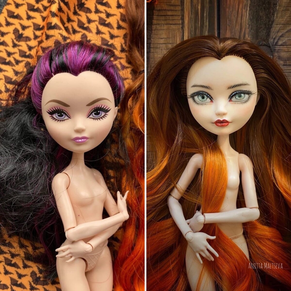 До и После перепрошивки волос и перерисовки личика куклы