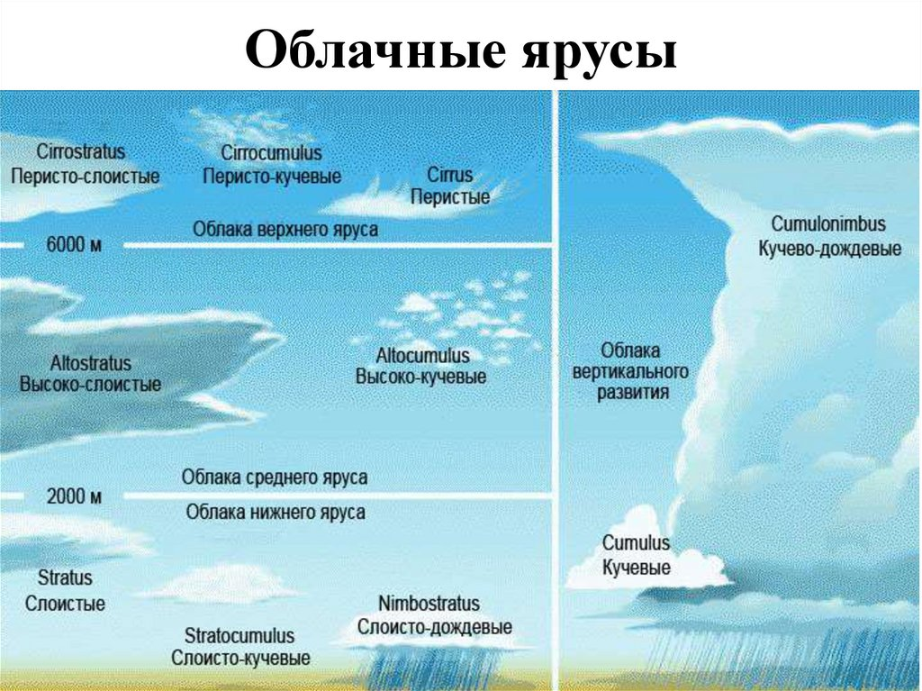 С чем связано распределение облачности на земле. Ярусы облаков. Облака Нижнего яруса. Облака верхнего яруса. Типы облаков картинки.