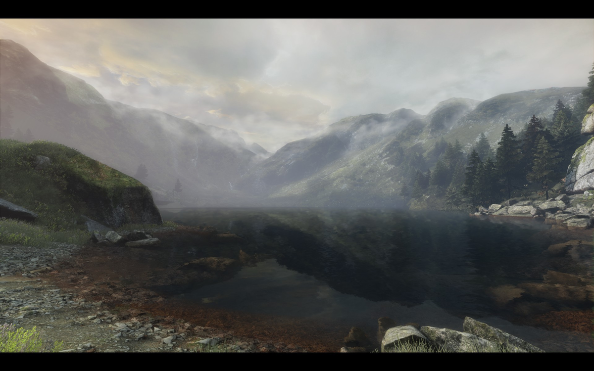 ? 26 сентября 2014 года Поросшие мхом камни. Обрамляющая дорогу пожухшая хвоя. Солнце, просвечивающее через верхушки деревьев. Река, неторопливо текущая в сторону дамбы. Потрескавшийся асфальт.-5