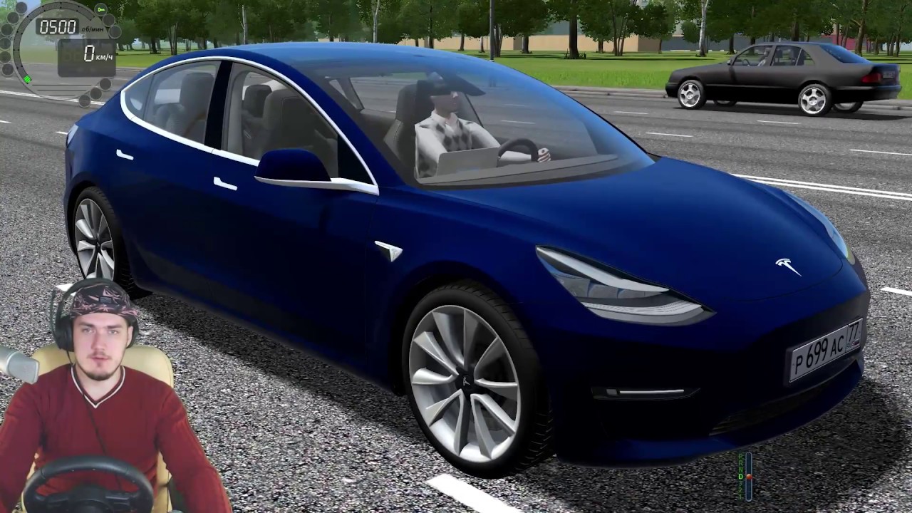 Деревянная Электричка Tesla Model 3 в City Car Driving + Руль