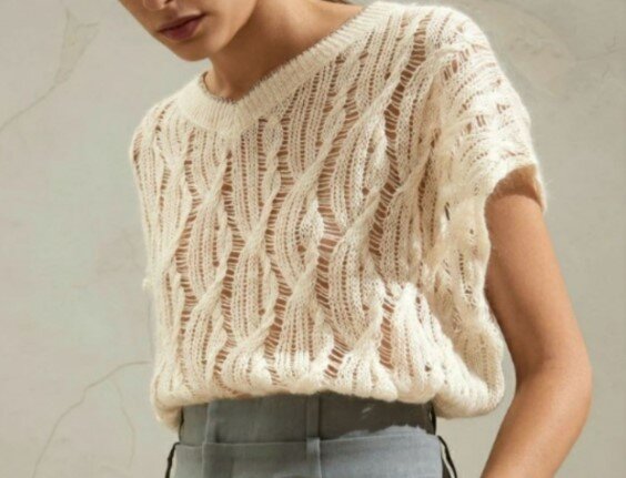 Узор со спущенными петлями в модном пуловере и жакете
