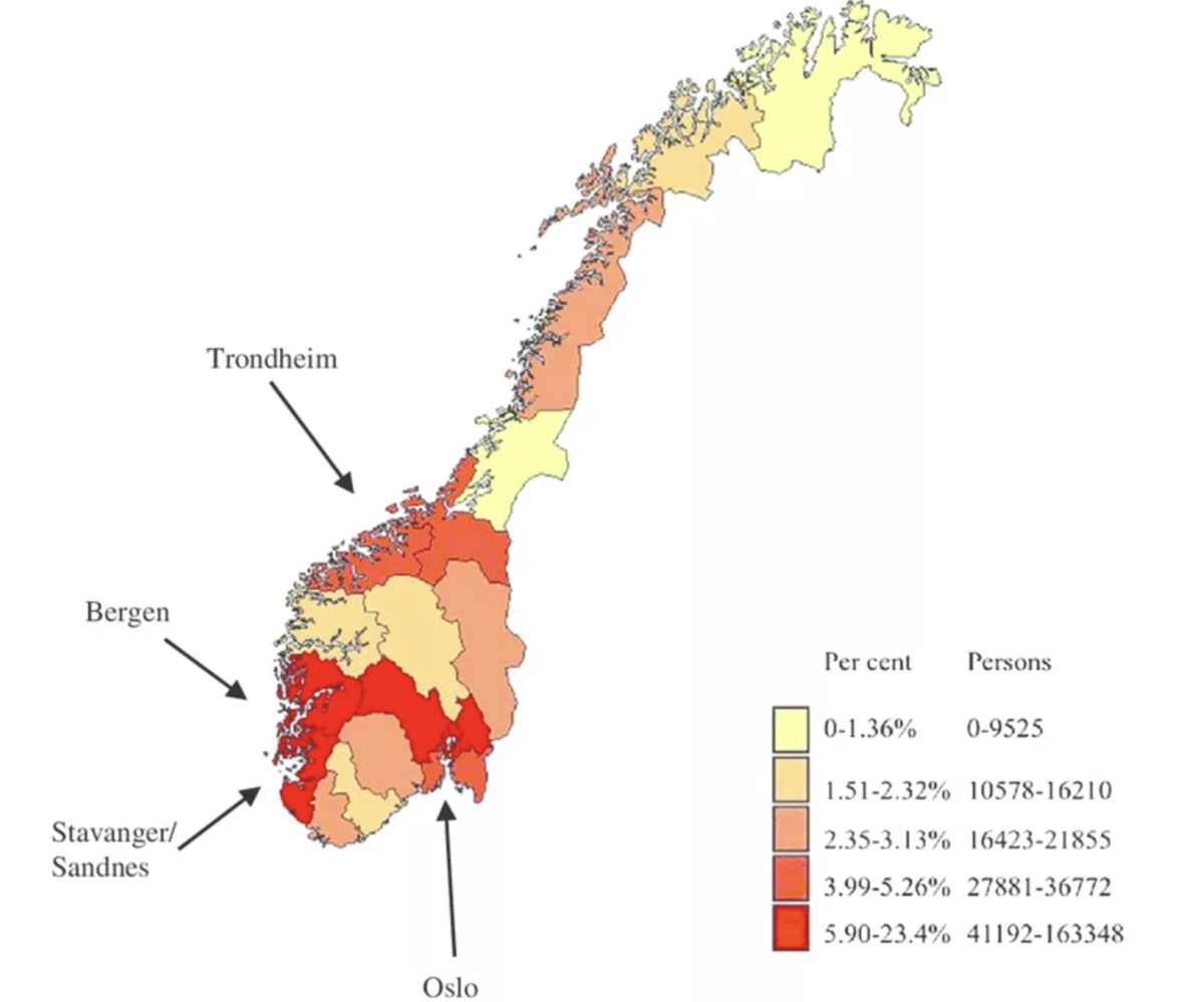 Население швеции численность на 2023. Карта плотности населения Норвегии. Плотность населения Норвегии. Карта плотности Норвегии. Норвегия население карта.