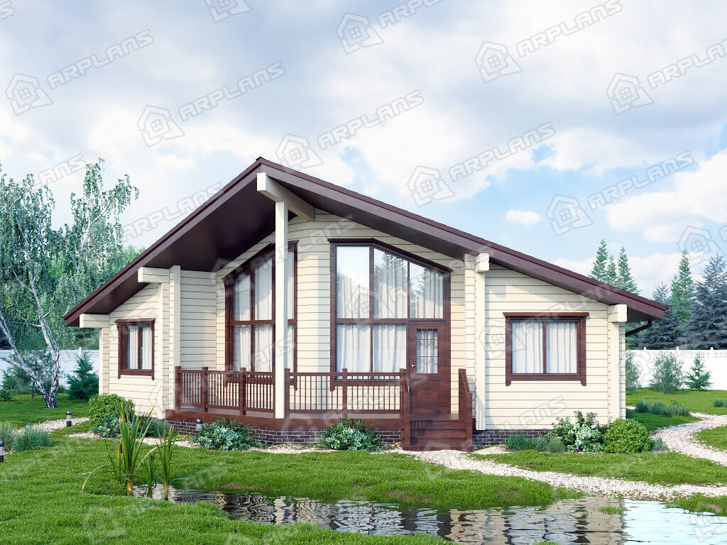 Фото 1 одноэтажного дома из бруса с 2 спальнями и террасой. Общая площадь 85 кв м. Источник arplans.ru Проект ДС-157