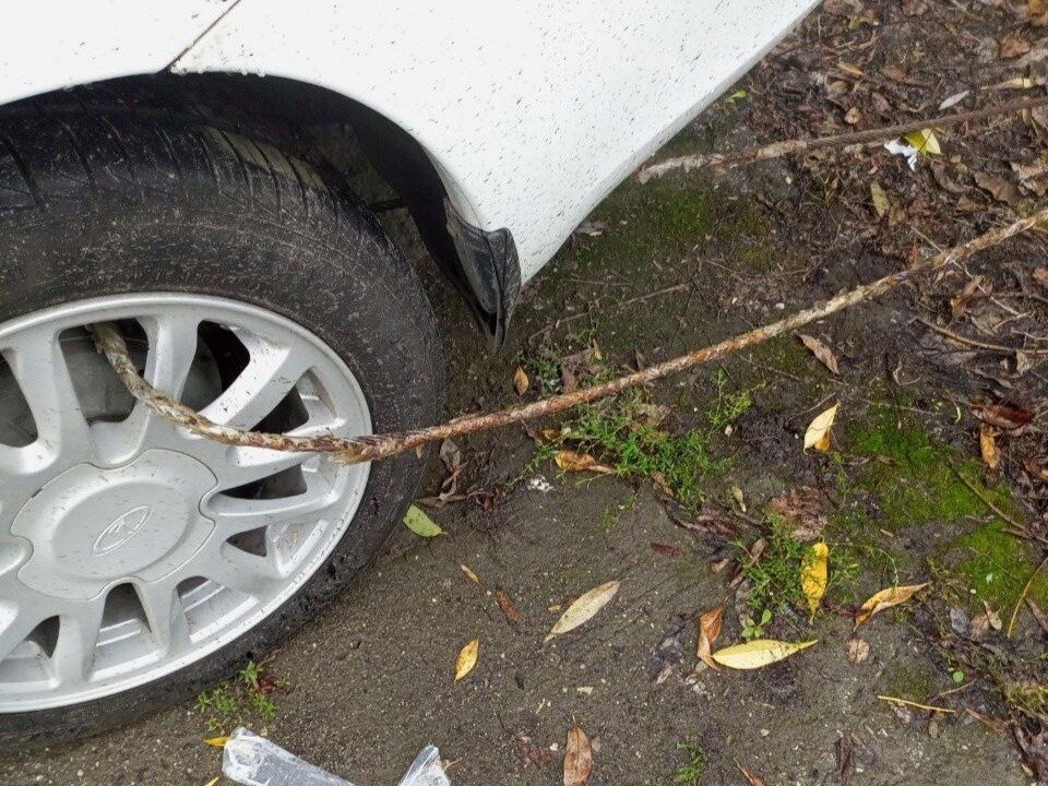     Коллекторы приковали машину к забору  Предоставлено "Комсомолке"