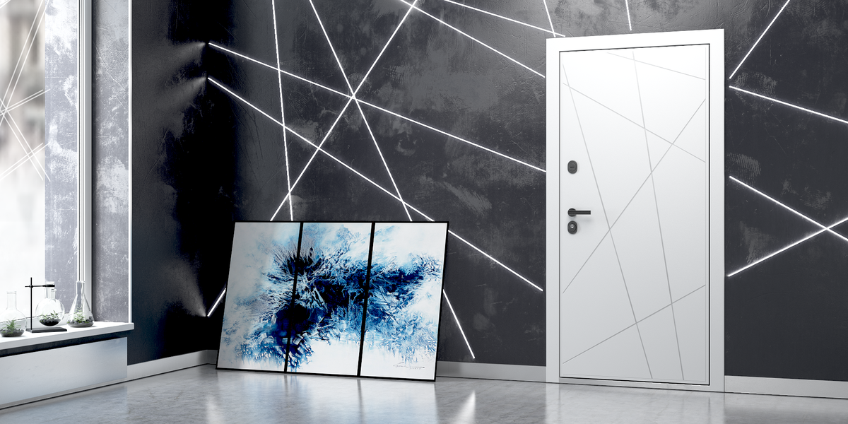 Дверь Shweda. Панель Collori, оттенок 9003 по Ral, фрезеровка L 002, черная фурнитура. Цена такой двери - от 145 800 ₽