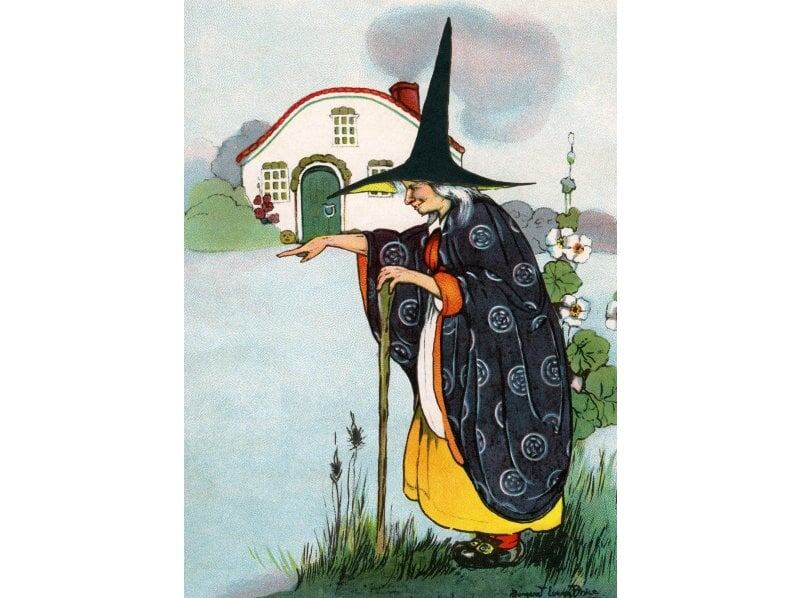 Иллюстрация 1916 года ведьмы из немецкой сказки для детей "Гензель и Гретель." GraphicaArtis via Getty Images