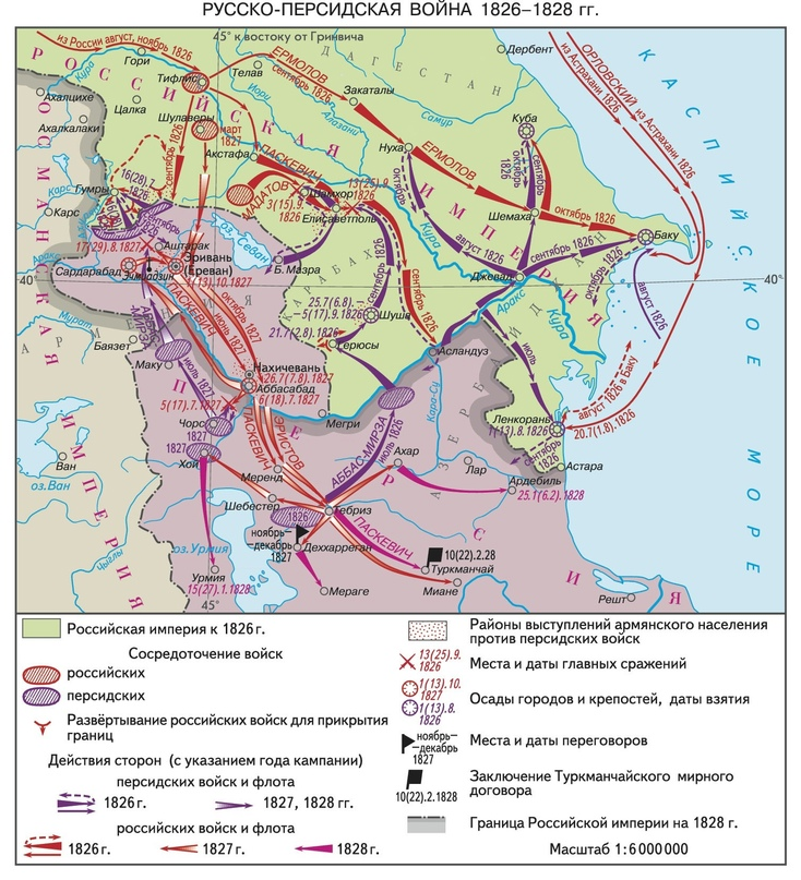 Схема основных боевых действий 1826-1828 гг. 