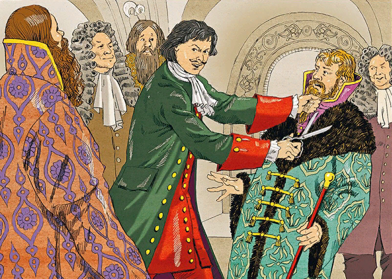 Петр I отстригает боярам бороды. Из открытых источников