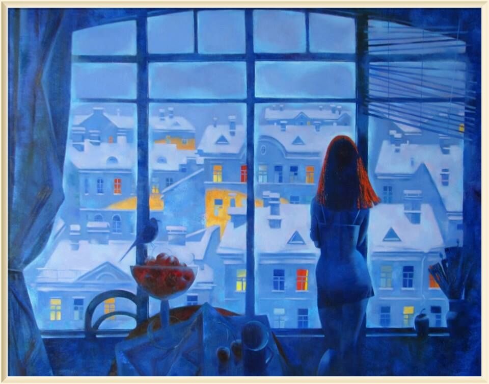 © Margarita Chighina / Маргарита Чигина "Зимний вечер." холст/масло 85см x 110см 2014 г.