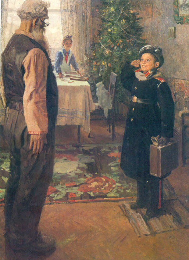 «Прибыл на каникулы», 1948 год, холст, масло, 100 × 80 см., Государственная Третьяковская галерея