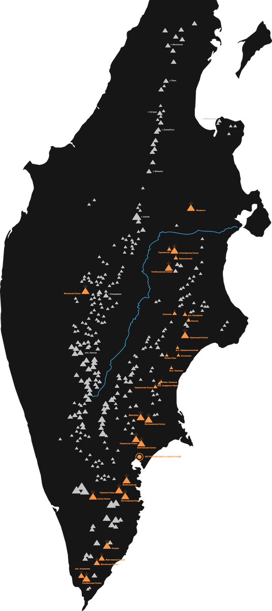 Вулканы Камчатки на карте 