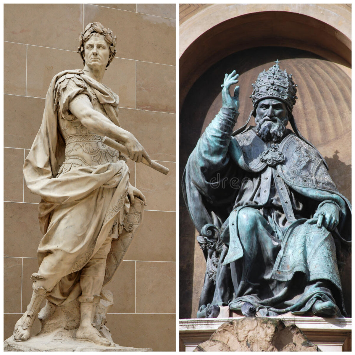 Памятники Юлию Цезарю и Папе Римскому Григорию XIII.