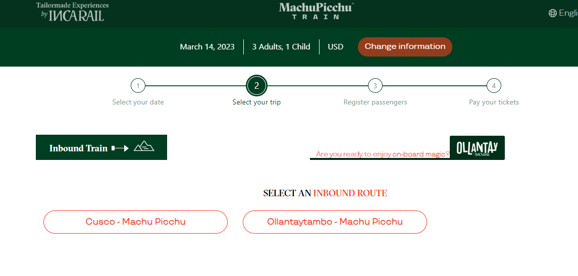 Выбираем станцию отправления в Мачу-Пикчу