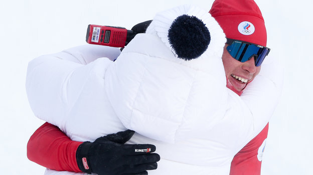    Елена Вяльбе и Александр Большунов.Дарья Исаева