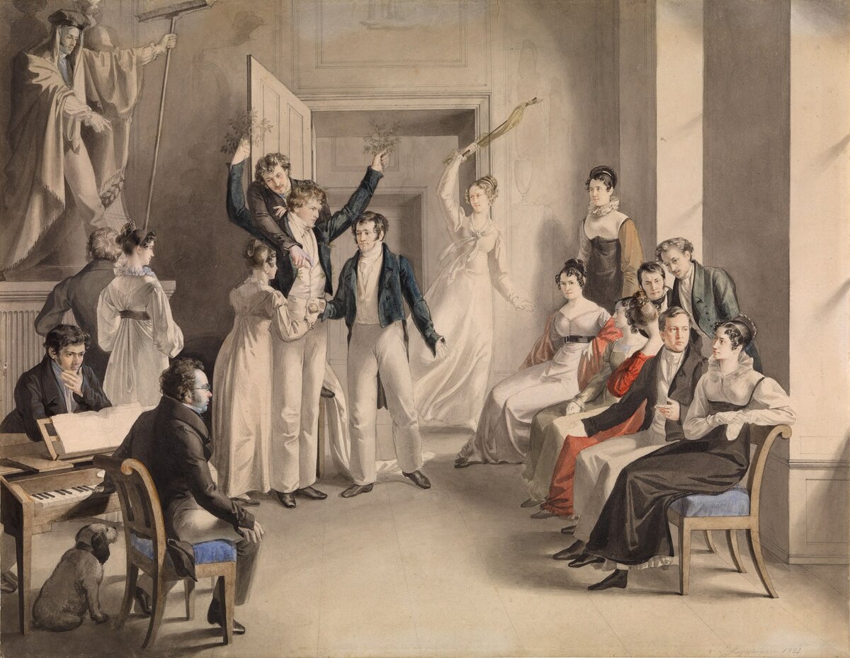 Леопольд Купельвизер. Игра в шарады в Атценбруге, 1821. 