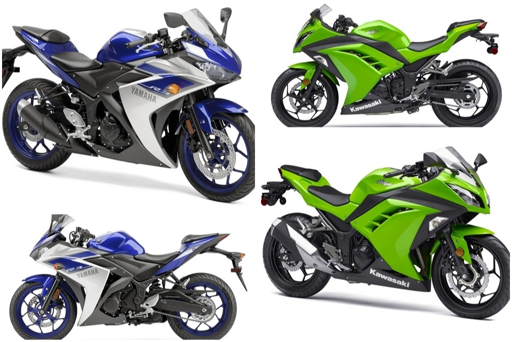 Yamaha R3(Синий)  Kawasaki Ninja 300(Зеленый)