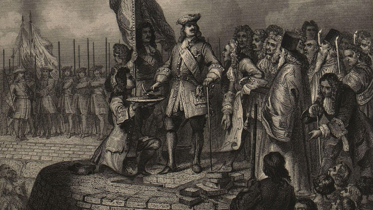 «Заложение С. Петербургской крепости». С рис. А. Шарлеманя издание 1860-х гг. Авторство: Шарлемань А. (Category:Adolf Charlemagne). https://catalog.shm.ru/entity/OBJECT/3165784, Общественное достояние, https://commons.wikimedia.org/w/index.php?curid=94464170