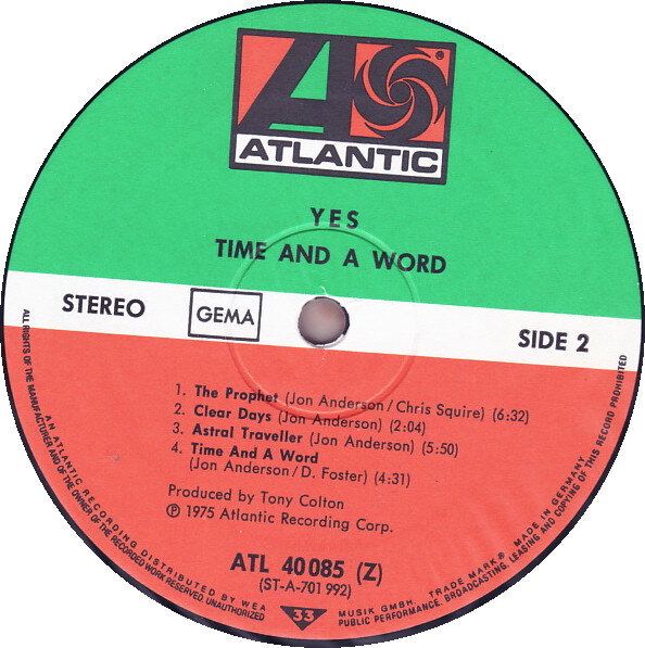 Time and a Word второй студийный альбом английской рок-группы Yes, выпущенный 24 июля 1970 года на лейбле Atlantic Records. Гитарист Питер Бэнкс был уволен из Yes за пару месяцев до релиза.-1-2