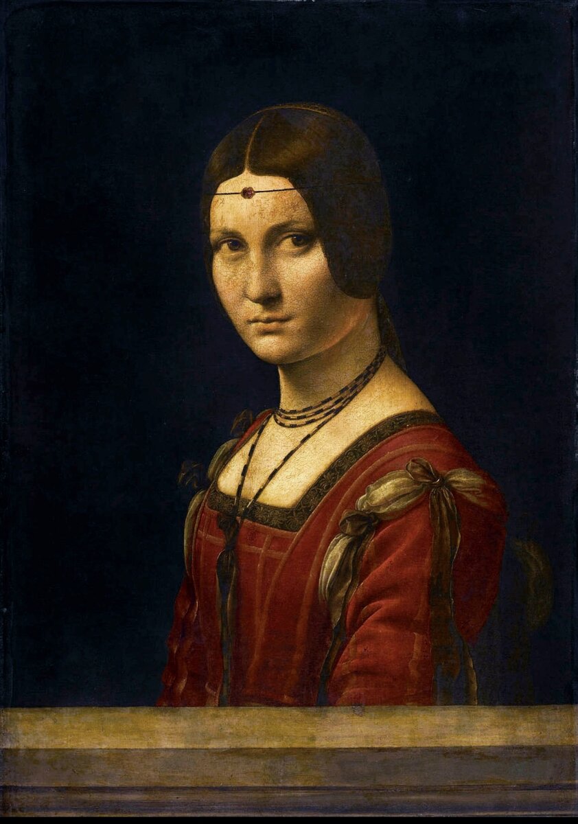 Леонардо да Винчи. Прекрасная Ферроньера. 1490—1496. Лувр, Париж . Атрибуция Беренсона