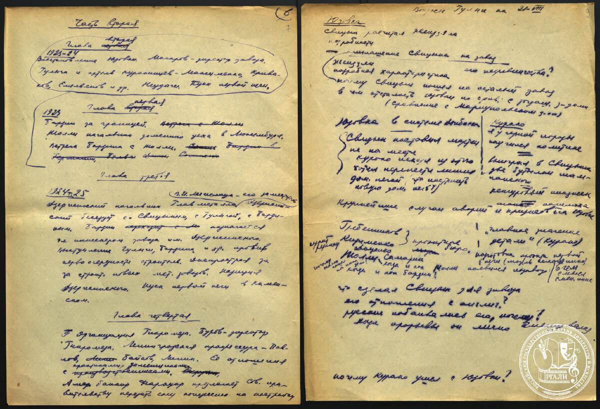 А. Бек «Бардин». Роман. План и наброски. Автограф. [1933–1934]. РГАЛИ. Ф. 2863.