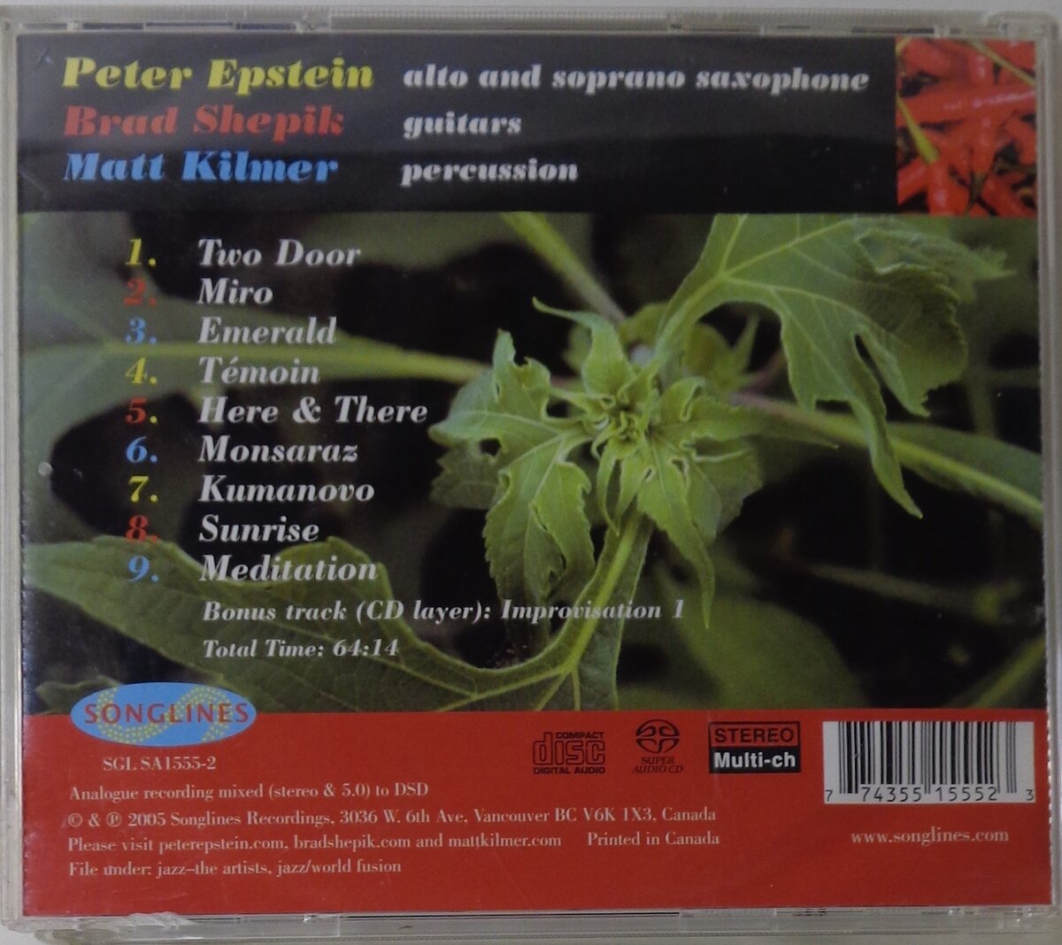 Peter Epstein, Brad Shepik, Matt Kilmer "Lingua Franca" SACD 5.0 - back side