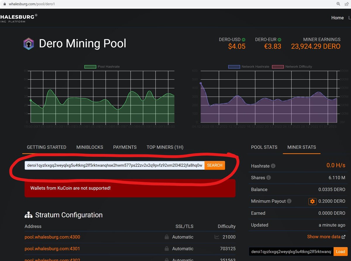 Просто введите адрес криптокошелька, на который вы майните в обведённое поле на скриншоте