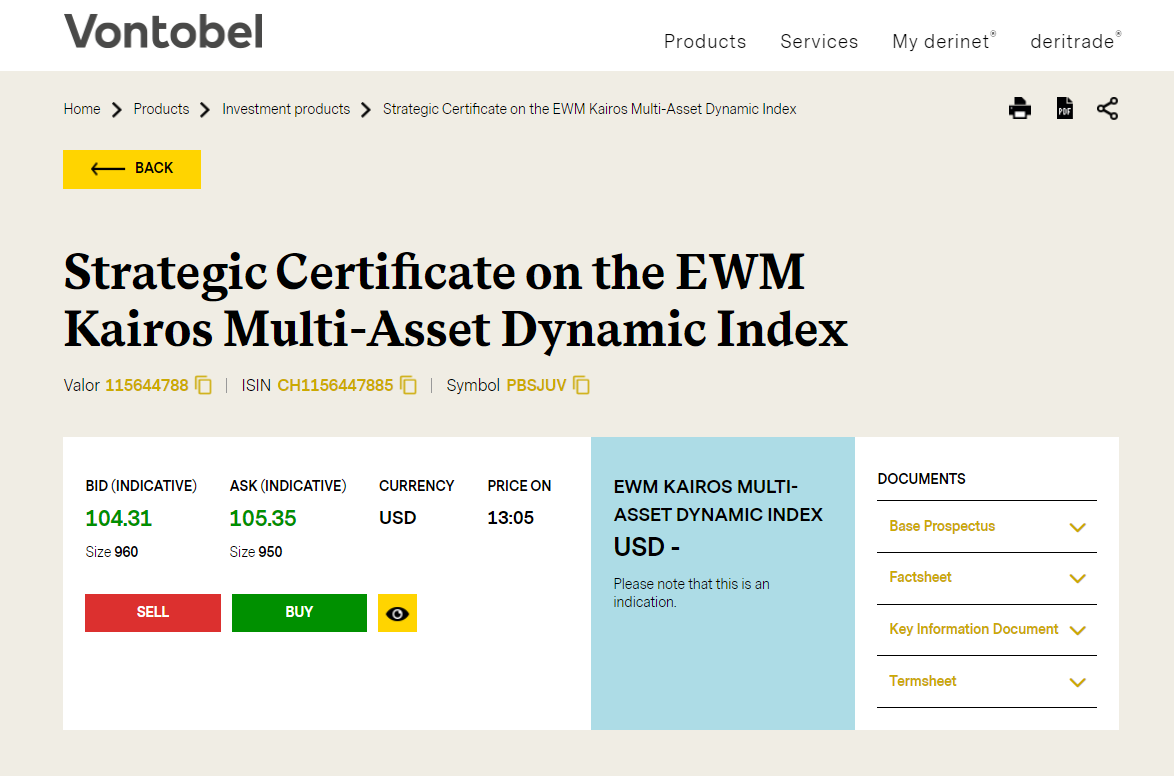 Страница сертификата  EWM Kairos Multi-Asset Dynamic Index