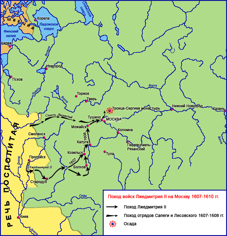 Карта поход лжедмитрия 1 на москву поход