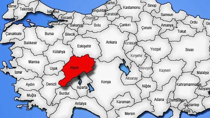Афьон на карте Турции