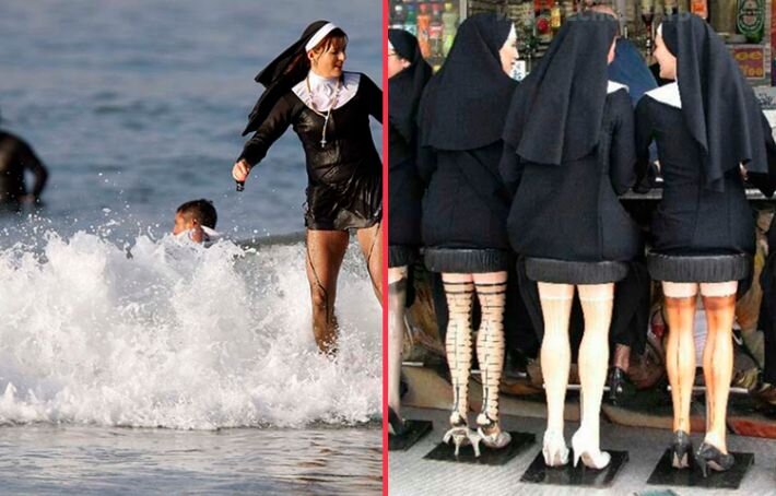 Болезнь монашек что это. Монахини на пляже. Монашки в купальниках. Трусы монашки. Трусы монахини.