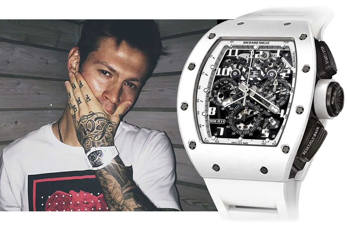 Федор Смолов в часах Richard Mille RM 011 Flyback Chronograph White Ghost. Изображение: instagram.com/smolovfedor_10, пресс-служба Richard Mille