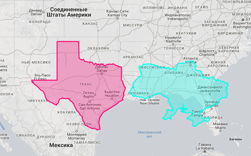 Площадь техаса по сравнению. Границы Украины на карте.