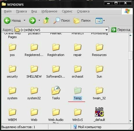 Удалить содержимое в папке С