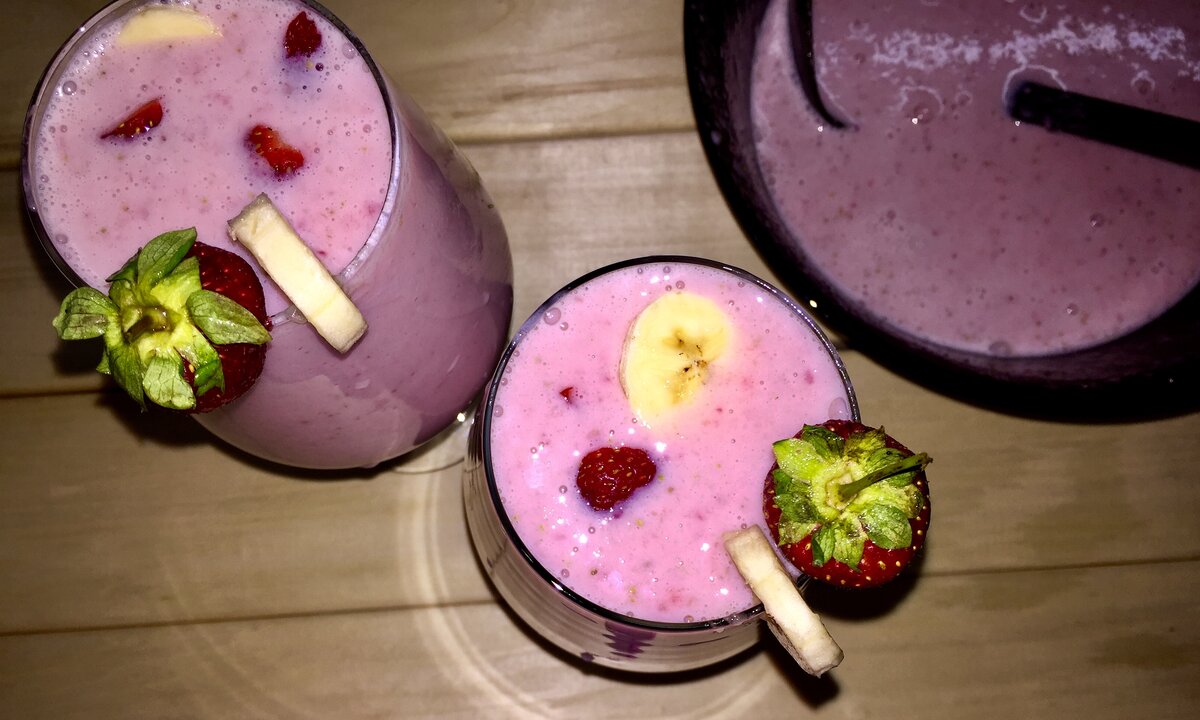 Очень вкусный и плотный напиток😍🍓🍌