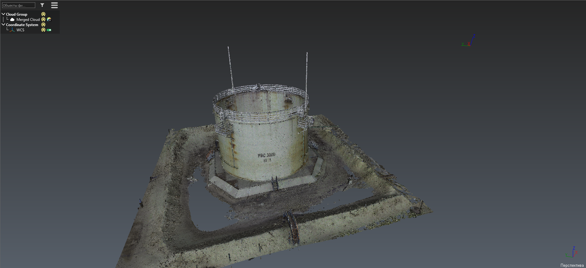 Облако точек, полученное в результате сканирования наземным лазерным сканером Leica RTC360.