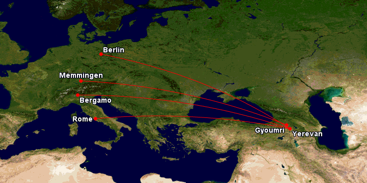 Маршрутная сеть Ryanair из Армении