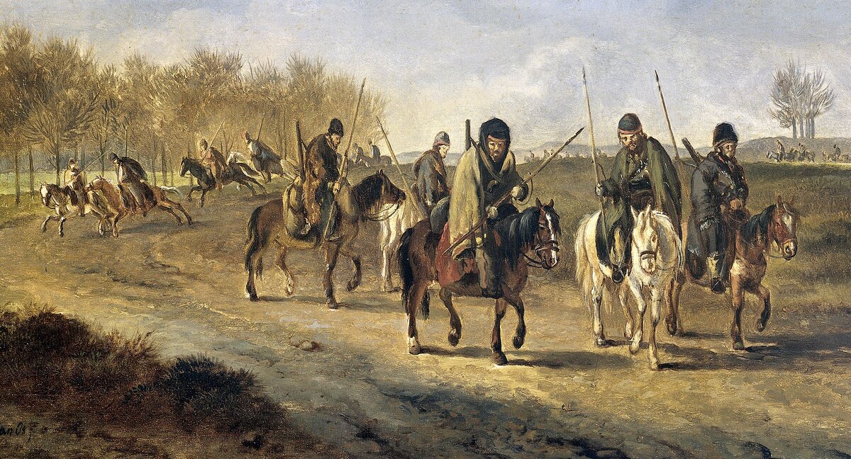 Казаки  около Бергена в северной Голландии. Художник Питер ван Оз, 1817 г