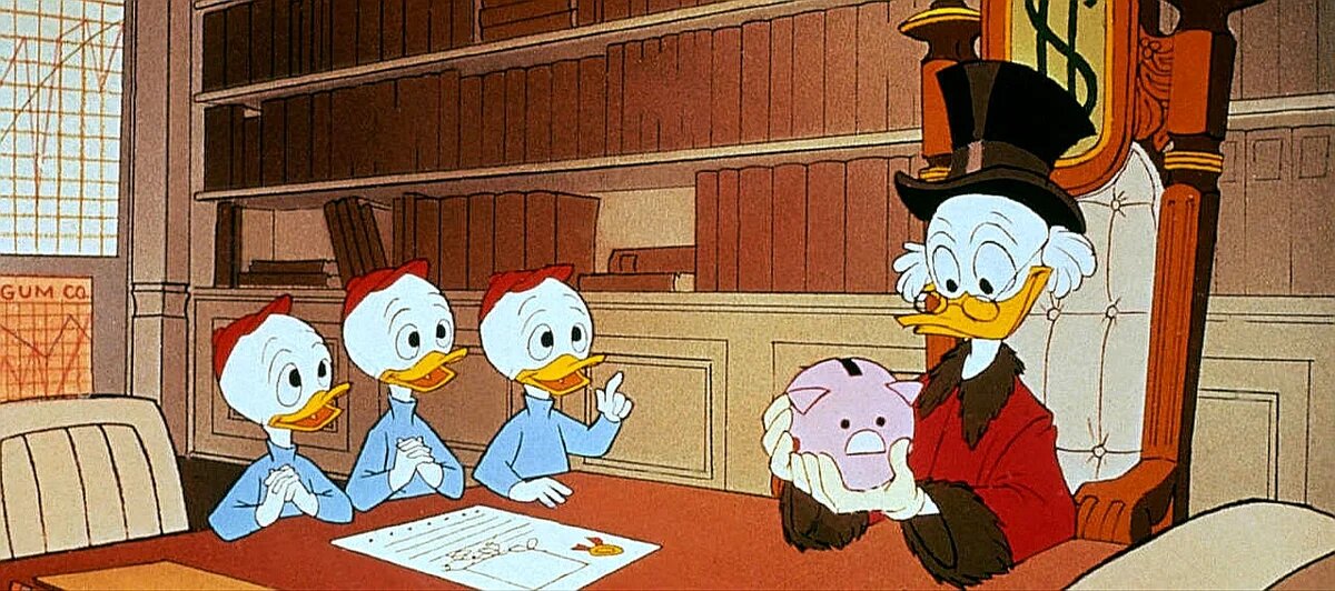 Кадр из мультфильма "Скрудж Макдак и деньги"