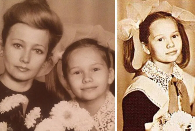 Елена Корикова в детстве. Слева с мамой