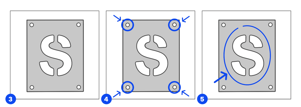 3. Ознакомимся с трафаретом; 
4. По краям трафарета обычно находятся так называемые «соединительные точки». Они могут быть различной формы и размеров. Они служат для соединения паттерна орнамента в единый бесшовный рисунок;
5. В центре трафарета  находится основная часть рисунка орнамента, которая и повторяется в бесконечном паттерне уже на стене