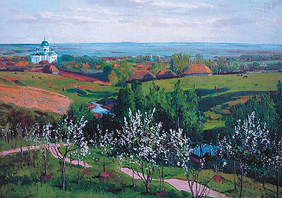 Село в конце 19 века на картине К.Я. Крыжицкого "Весенние дали". (1891 г.)
