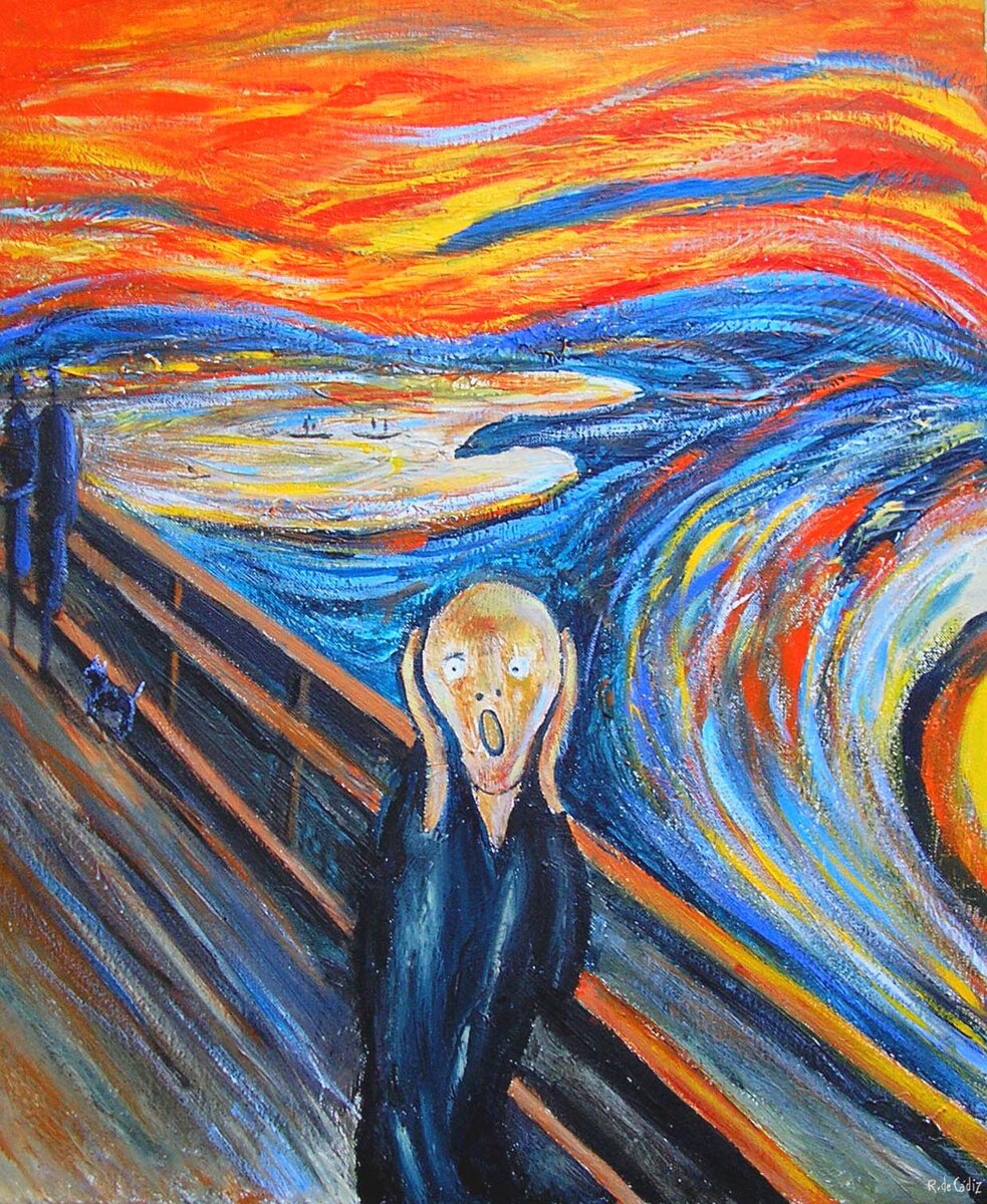 "Крик" Э.Мунк (https://1.bp.blogspot.com/-kLODjweAfm8/Vff-JTPMoqI/AAAAAAAAzCg/oB1zjRgsTpc/s1600/PC237400defn.jpg).