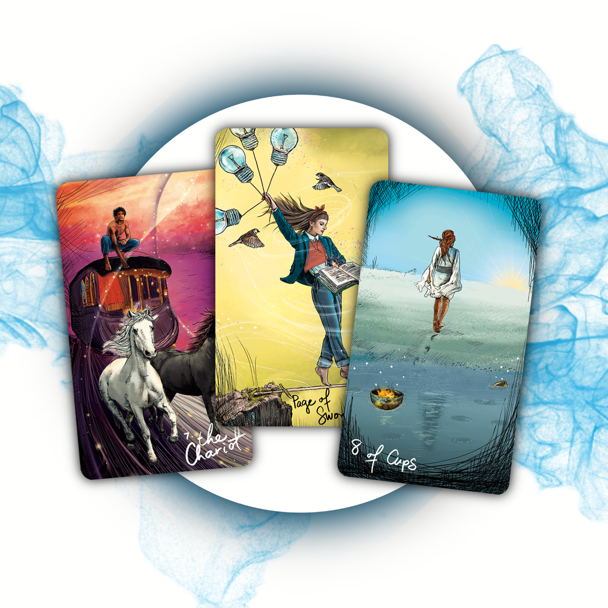 Колесница. Паж Мечей. 8 Кубков