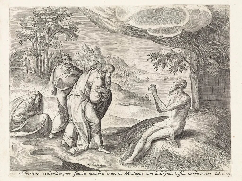 Иов с друзьями. Гравюра Яна Снеллинка (1579 или 1585).