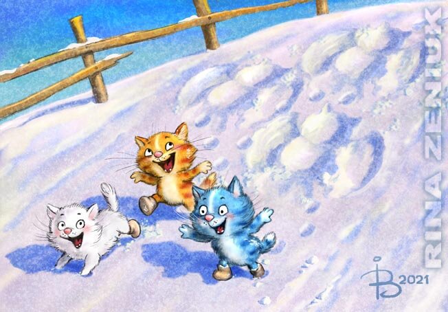 Котята и зима на открытках Ирины Зенюк