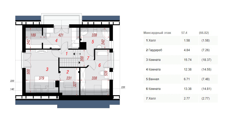 Проект дома 142 м2 из газобетона с мансардой, одноместным гаражом, балконом и террасой - SK-26