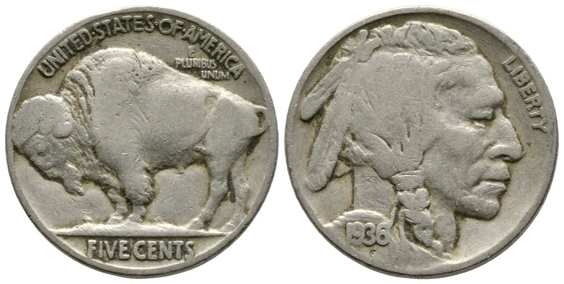 5 центов "Buffalo nickel", 1936 год. Фото из открытых источников.