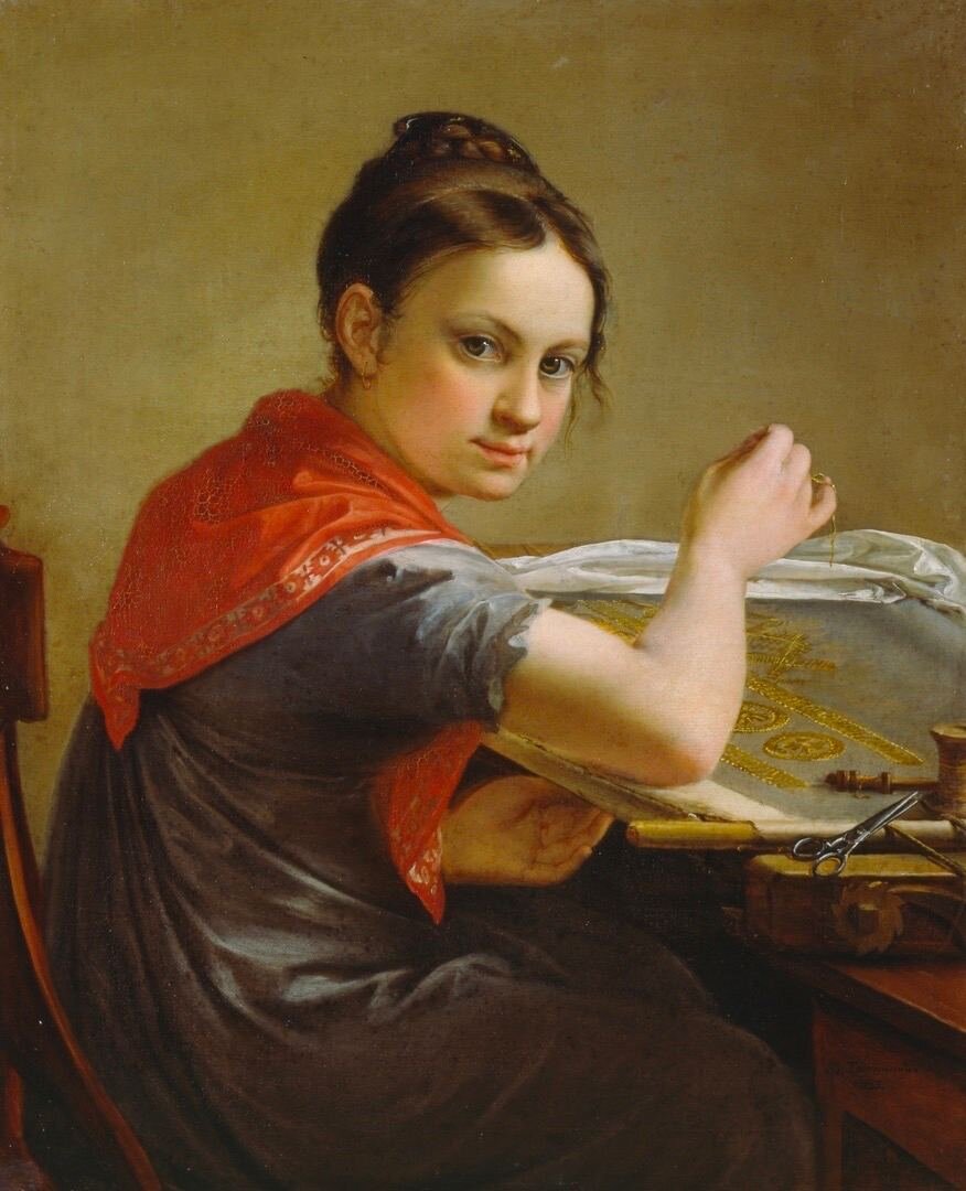 Картина: В. А. Тропинин «Золотошвейка» (1825) 