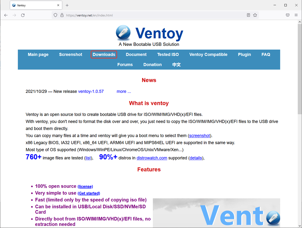 Официальный сайт программы Ventoy