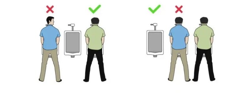 Не смотрите в сторону соседа и занимайте писсуар через один.